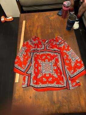 Est. 1946 Women's Red Paisley Bandana Print Bell Sleeve Boho Blouse
